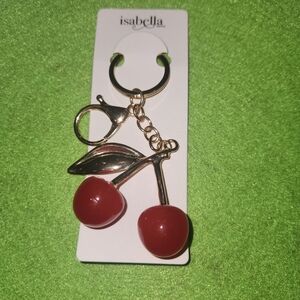 Isabella Cherries Bag Charm / Keychain Key Holder with Gold Accents